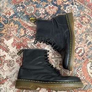 Dr. Martens Black Leather Boots with Yellow Stitching